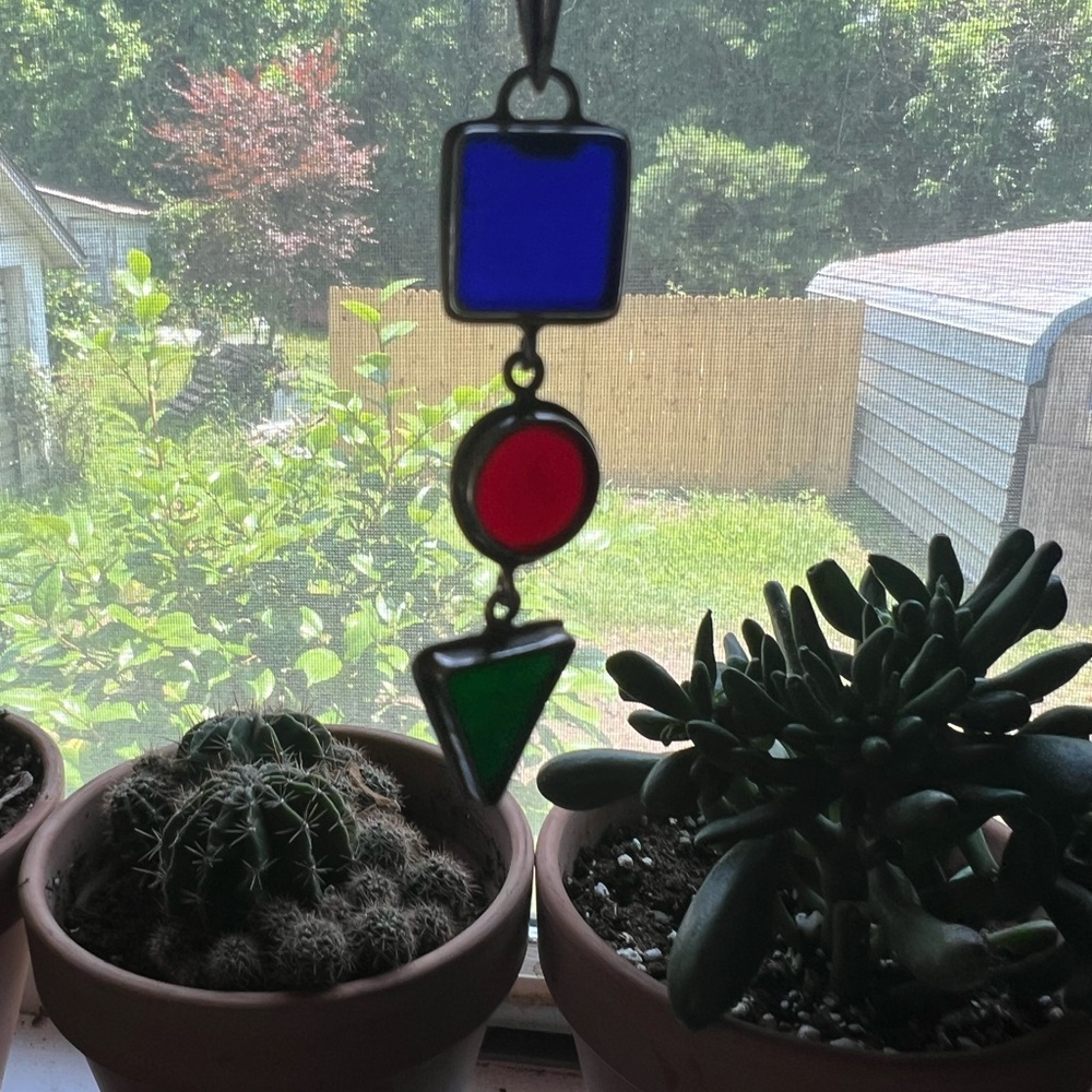 Vintage Geometric Triple Drop 925 Inlaid Glass Pendant - Picture 3 of 4